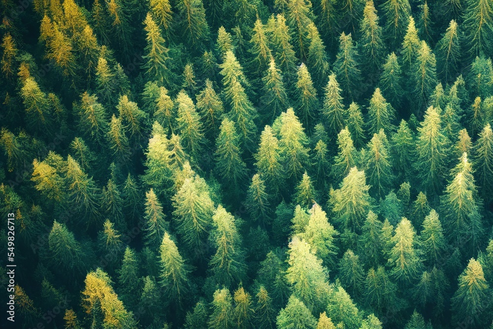 Fototapeta Drone view of coniferous forest