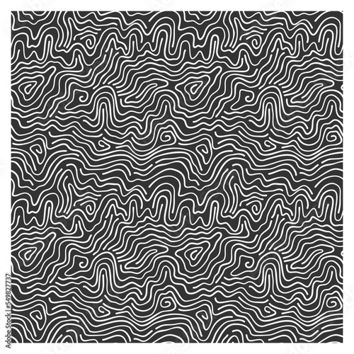 Abstract pattern of white tangled lines-waves on a black background.