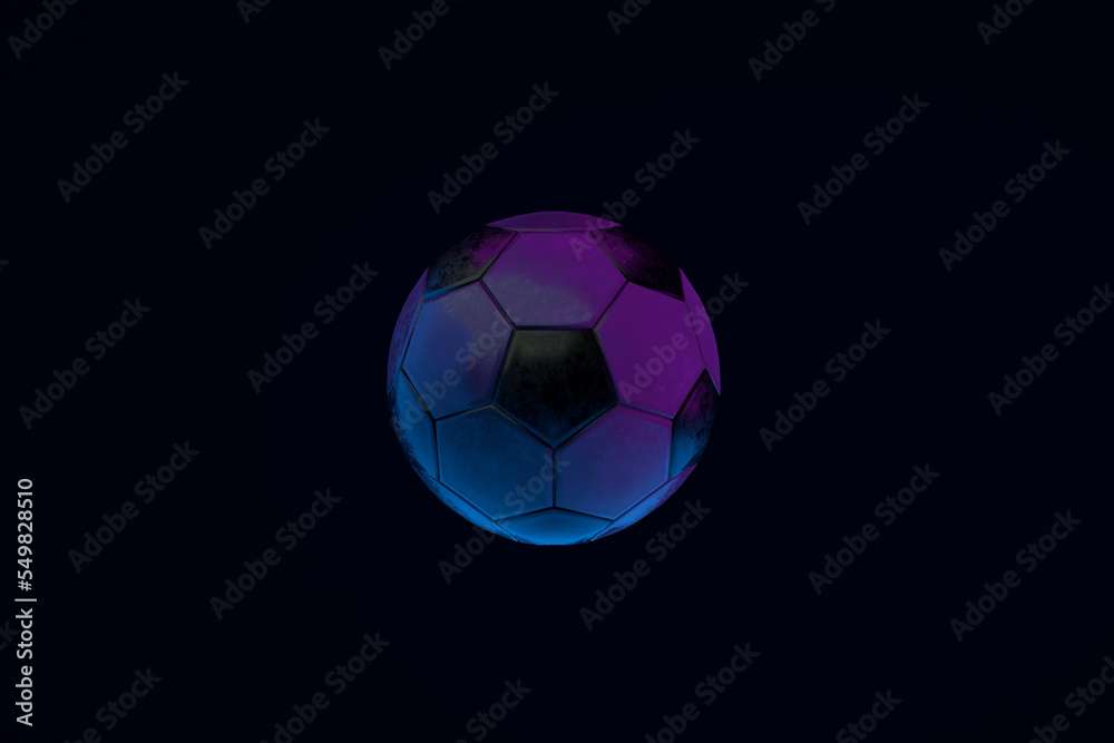 neon soccer ball over dark background, 3d render