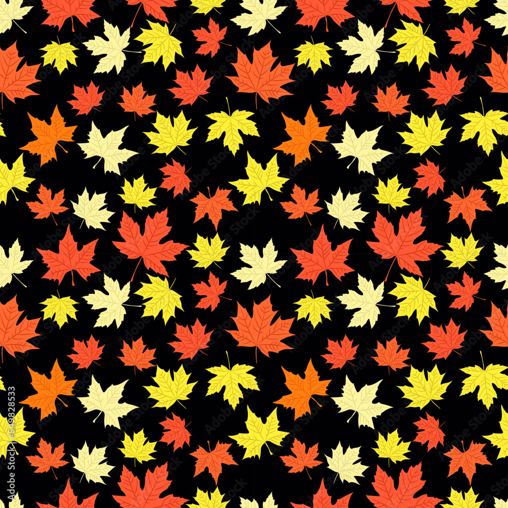 A set of autumn maple leaves seamless pattern, 1000x1000, Vector graphics.
