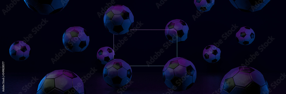 soccer balls composition for score, 3d render, panoramic image