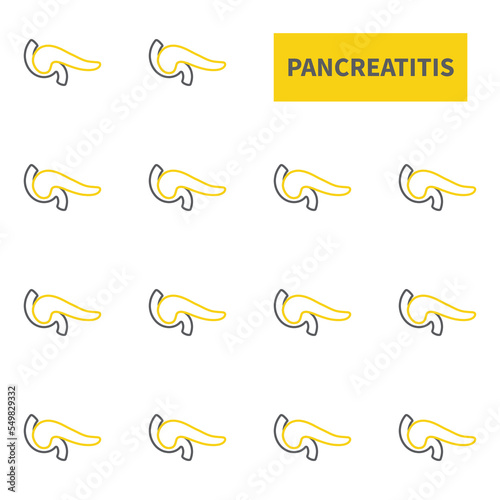 Pancreatitis and pancreas inflammation. Pancreatic disease awareness pattern. Digestive and endocrine systems disorder. Human body organ anatomy concept. Medical vector illustration.