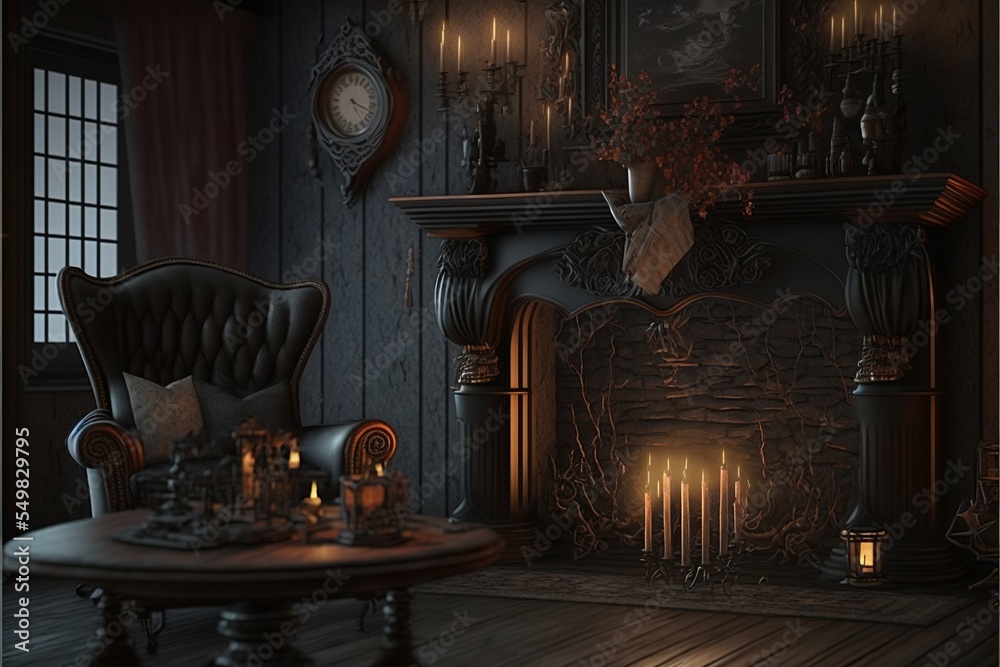 Gothic mansion victorian living room with armchair interior design ...