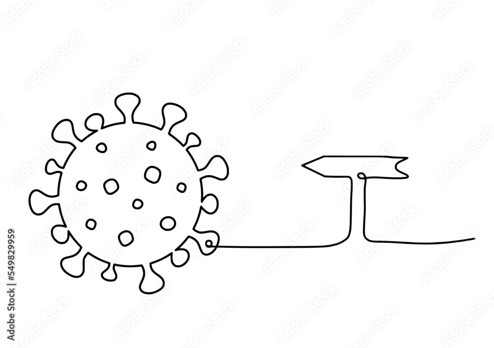 Abstract sign of corona virus with direction as line drawing on white background. Vector Abstract sign of corona virus with direction as line drawing on white background. Vector