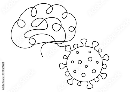 Abstract sign of corona virus with brain as line drawing on white background. Vector