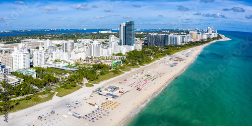Aerial view of Miami Beach Florida panorama sea vacation in the United States