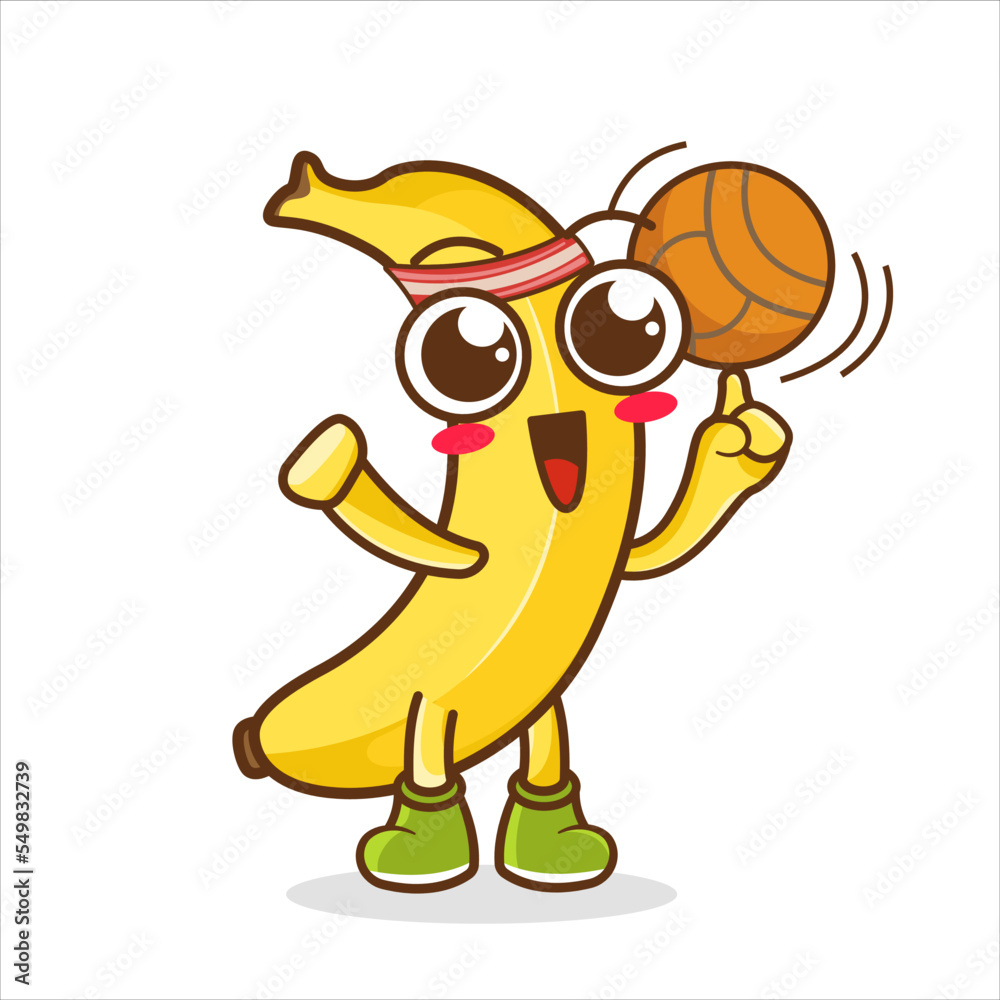 Naklejka premium Banana Fruit cartoon mascot character with a basketball