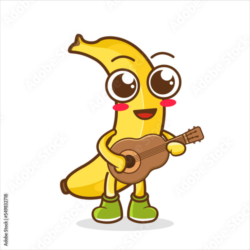 Banana character plays the guitar, guitarist banana