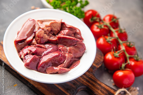 liver chicken raw offal meal food snack on the table copy space food background rustic top view