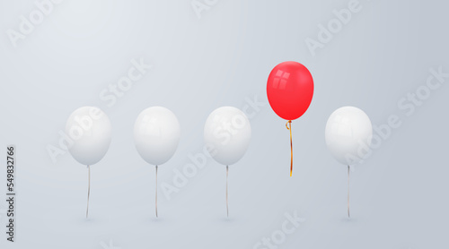 Unique red balloon between the others background. Leadership, innovation, great idea and individuality concepts. Vector illustration