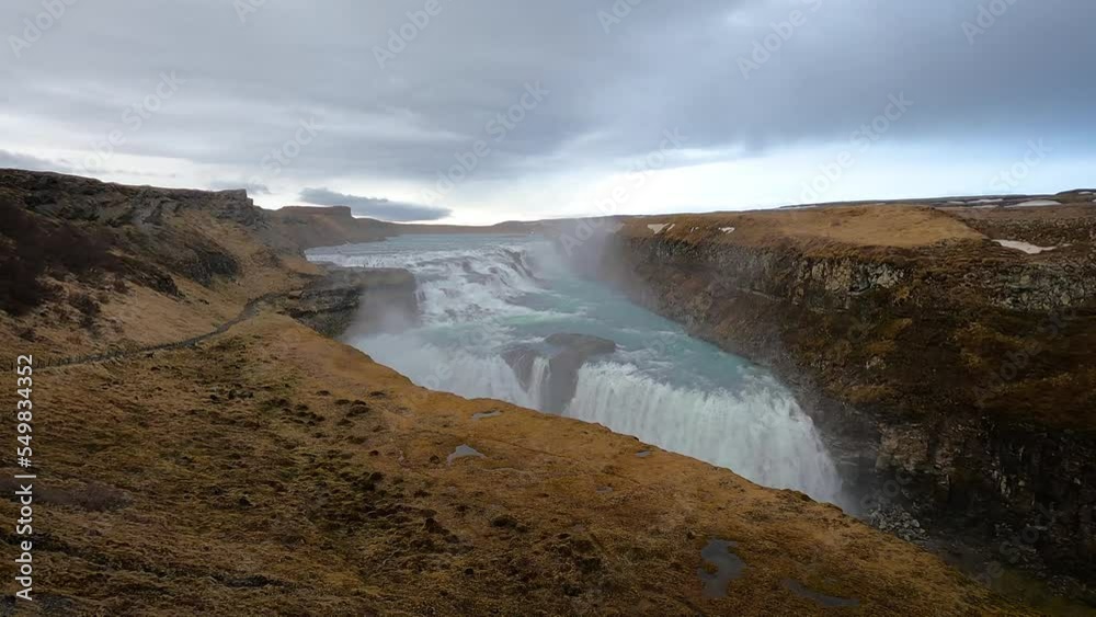 Gullfoss waterfall, Golden Falls waterfall, located in the canyon of the Hvítá river in southwest Iceland, 4K video. Gullfoss waterfall, Golden Falls waterfall, located in the canyon of the Hvítá river in southwest Iceland, 4K video.