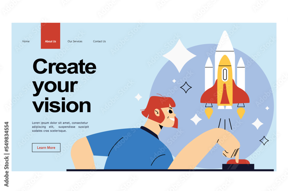 Business start up concept for web page, ui, banner, presentation, social media. New business launch process, idea project planning and realization, strategy. Young company launch rocket into space
