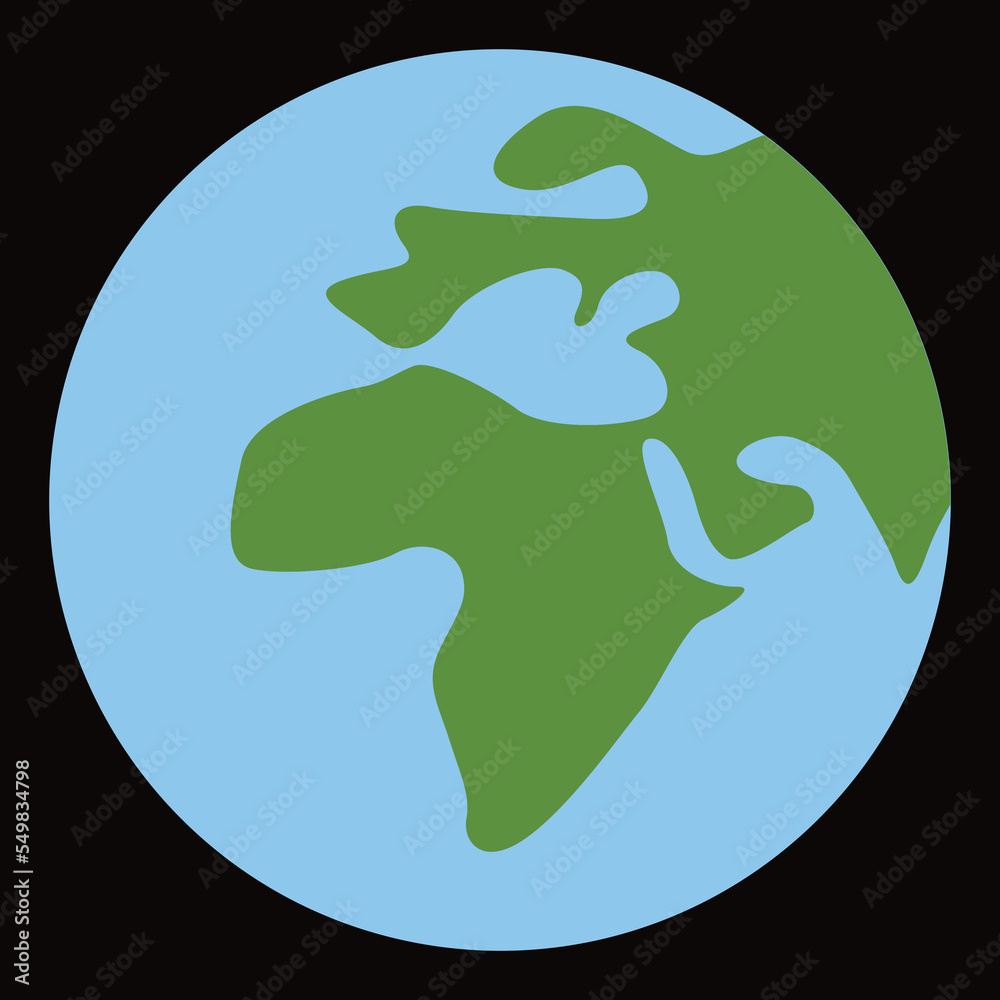 Globe vector icon flat emoji. Isolated world circle map showing the continents of Europe and Africa in green against blue ocean sign label design. Globe vector icon flat emoji. Isolated world circle map showing the continents of Europe and Africa in green against blue ocean sign label design.