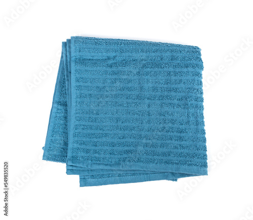Folded Blue Towel Isolated. New Terry Cotton Towel, Soft Washcloth