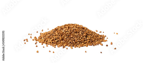 Raw Buckwheat Pile Isolated, Dry Buck Wheat Grains, Russian Kasha Heap, Uncooked Buckwheat Cut Out © ange1011