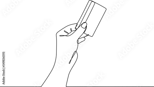 Hand holding credit card continuous line drawing