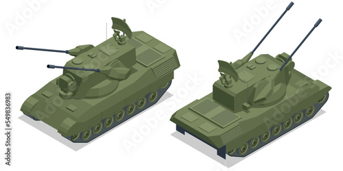 Isometric Flakpanzer Gepard, Self-propelled anti-aircraft gun. The Gepard has seen combat in the Russo-Ukrainian War.
