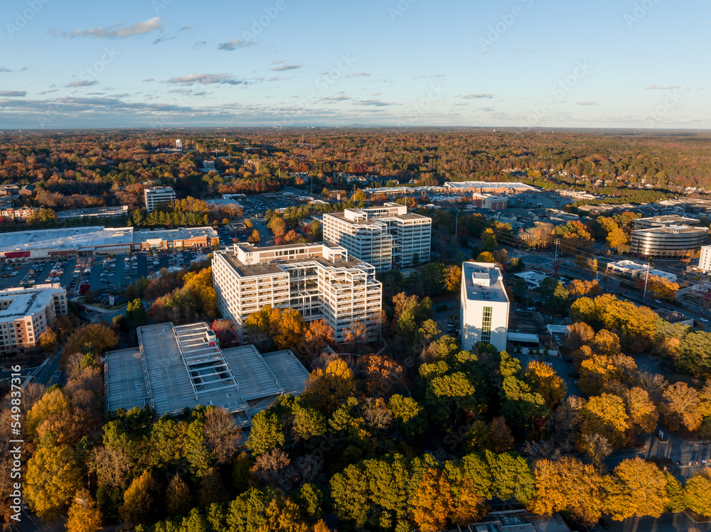 Aerial view of commercial buildings and new developments in Atlanta