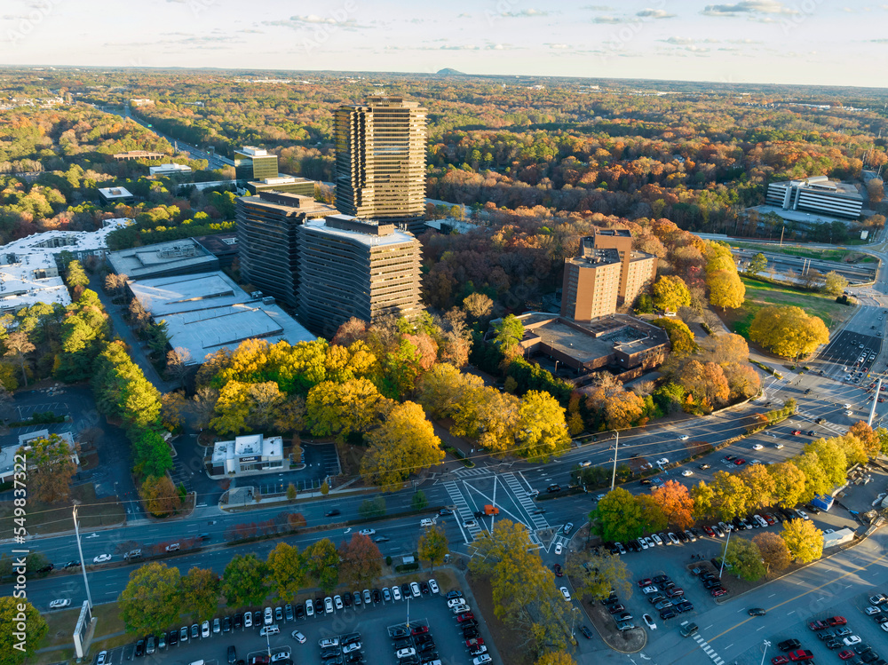 Aerial view of commercial buildings and new developments in Atlanta