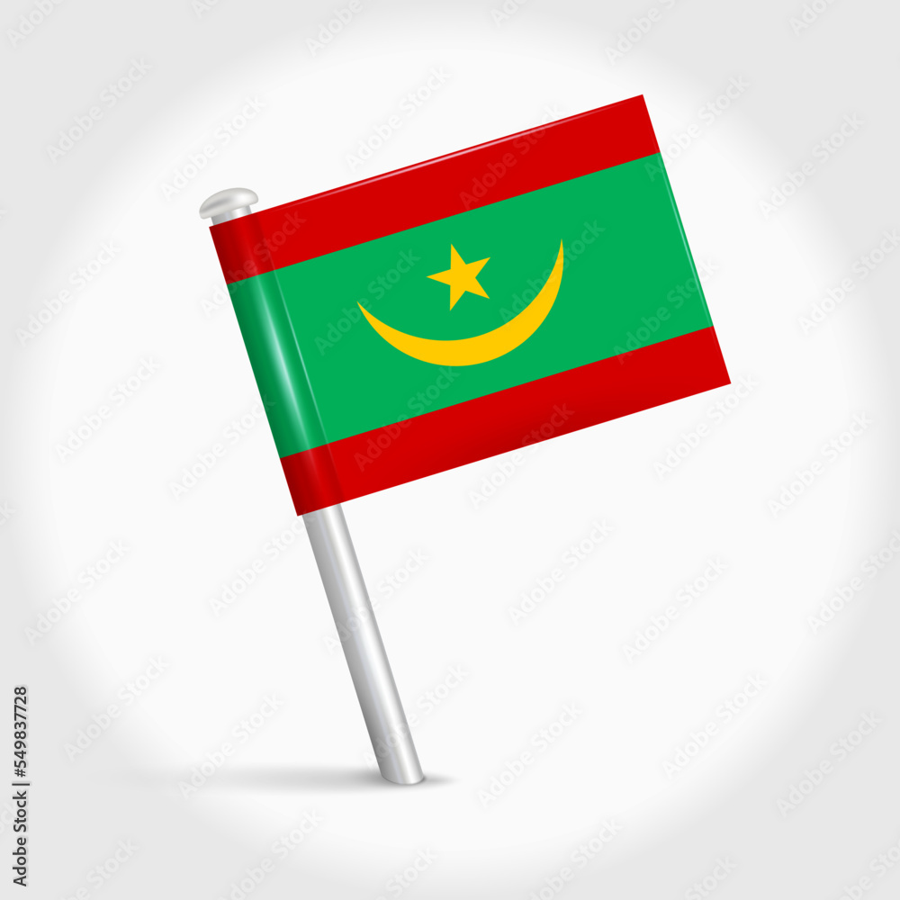 Mauritania map pin flag. 3D realistic vector illustration Mauritania map pin flag. 3D realistic vector illustration