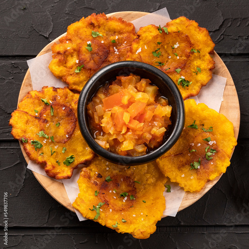 Fried plantain patacon - Colombian traditional food photo