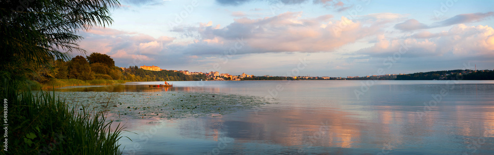 panoramic landscape outside the city of Ternopil, lake and nature