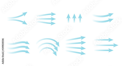 Air flow directions. Blue Icons with arrows.Vector illustration. © Evi