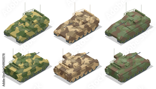 Isometric Infantry fighting vehicle. BMP, class of armored combat vehicles. American infantry fighting vehicle that is a member of the Bradley Fighting Vehicle