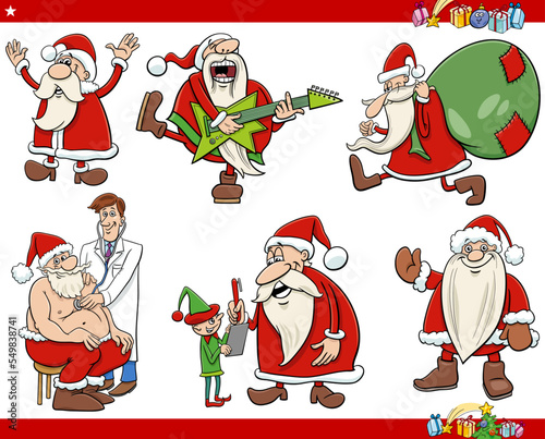 cartoon Santa Claus characters set on Christmas time