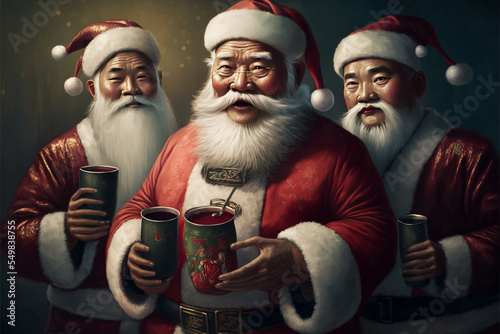 Santa Claus asiático celebrando la Navidad, imagen generada con Inteligencia Artificial