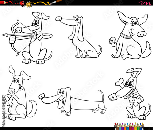 cartoon dogs animal characters set coloring page