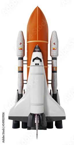 Fototapeta Naklejka Na Ścianę i Meble -  Rocket carrying space shuttle on transparent background.