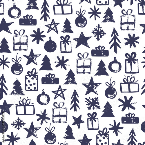 Seamless pattern with hand drawn Christmas elements