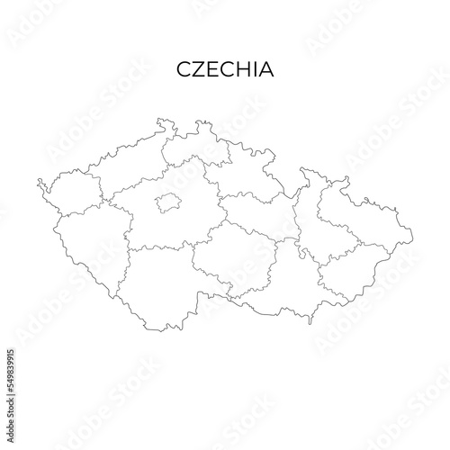 Czechia administrative division map. Czech Republic contour map. Vector illustration in outline style