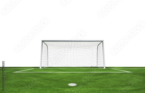 Football goal at the stadium with green grass