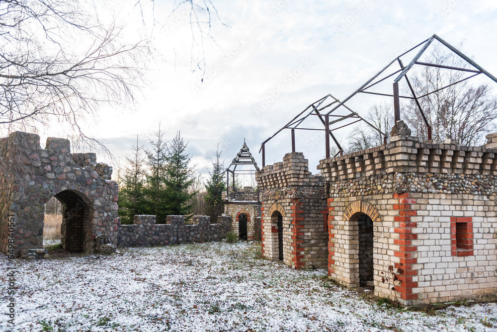 An abandoned fortress built of bricks and stones for the children of Soviet army soldiers, Paplaka, Latvia. An abandoned fortress built of bricks and stones for the children of Soviet army soldiers, Paplaka, Latvia.