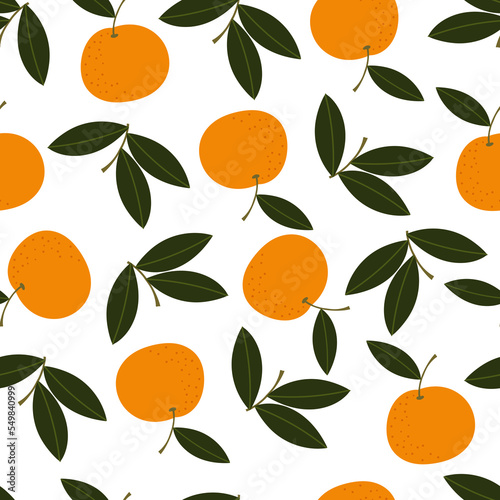 Seamless citrus pattern, Mandarin repeat wallpaper, Oranges print, Juicy fruits backdrop, Tangerines with leaves seamless design, Exotic fruit orament, Tropical garden background