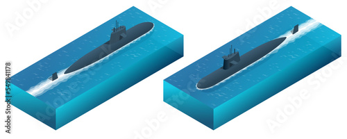 Isometric Submarine or sub is a watercraft capable of independent operation underwater. Navy armed diesel powered submarine. Nuclear submarine traveling. Powered submarines.