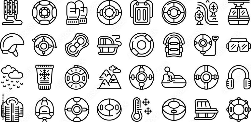 Snow tube icons set outline vector. Winter snow. Sport hill