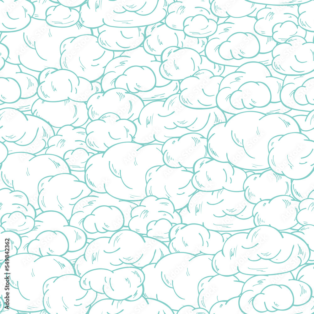 Sky. Clouds Vector Seamless pattern. Hand Drawn Doodle Clouds. Blue cloud background
