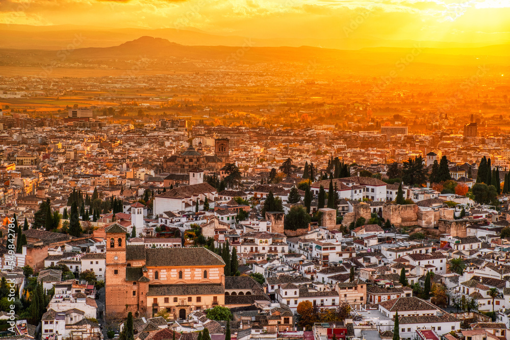 Granada Cathedral Aerial View at Sunset, Andalusia