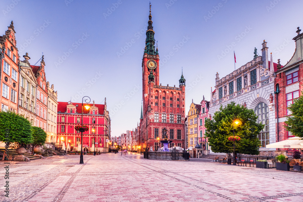 City Hall of Gdansk and the Old Square at Dusk, Poland