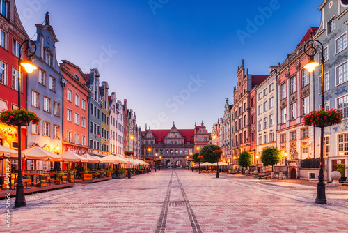 Old Square with Swiety Duch Gate in Gdansk at Dusk, Poland photo