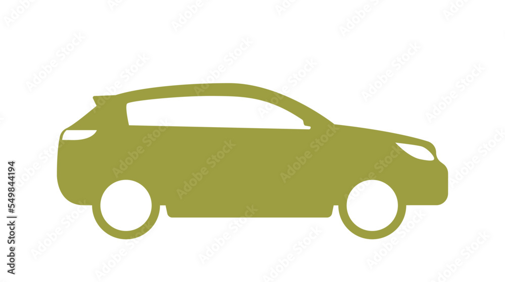 Green hatchback icon. Transport for comfortable travel with whole family. Hiking, tourism and camping, active lifestyle. Reliable car. Poster or banner for website. Cartoon flat vector illustration