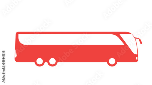 Red bus icon. Big vehicle for long distance travel. Comfort for passengers. Sticker for social networks and instant messengers. Transport on road and highway. Cartoon flat vector illustration