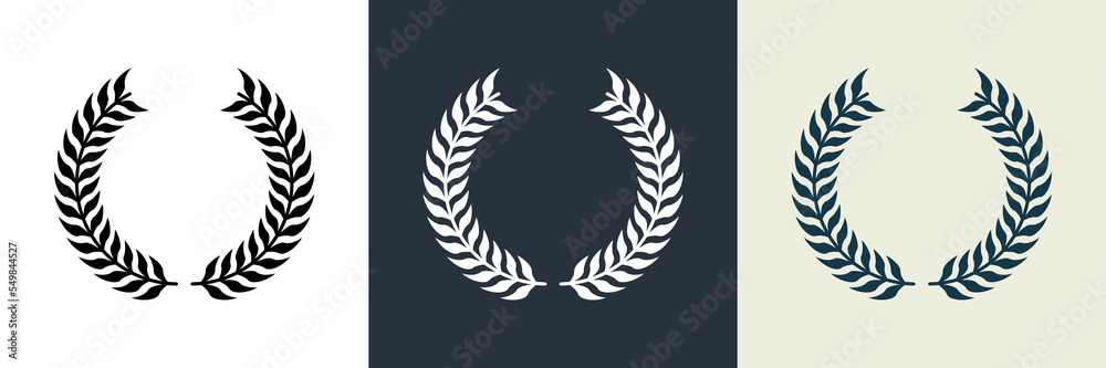 Obraz premium Chaplet Award Silhouette Icon. Leaf Twig Winner Success Emblem Pictogram. Round Laurel Wreath Reward Symbol. Champion Prize Set. Olive Leaves Branch Trophy Sign. Isolated Vector Illustration