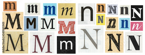 PNG Ransom note alphabet Paper cut letters M-N newspaper cut out photo