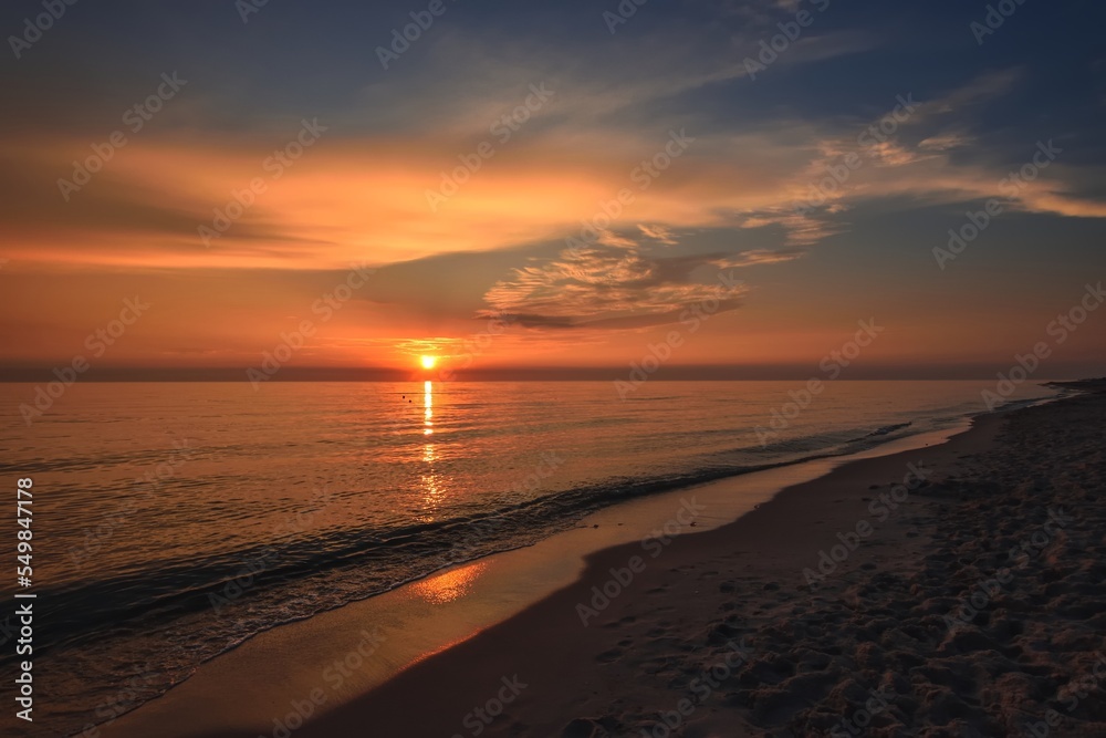 Colorful summer landscape with a water theme. Baltic Sea in Poland against the beautiful sky.