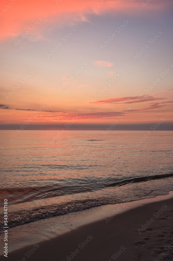 Colorful summer landscape with a water theme. Baltic Sea in Poland against the beautiful sky.