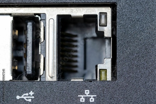 Φωτογραφία Closeup shot of firewire and small inputs on a digital computer workstation